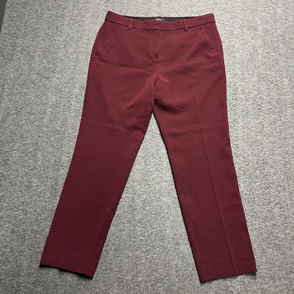 Theory Treeca Admiral Crepe Pants Women's Size 6 Maroon Ankle Flat Front Pockets